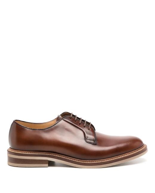 Brunello Cucinelli Brown Calfskin Derby Shoes for men