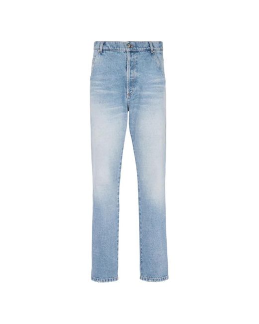 Balmain Blauwe Katoenen Straight Cut Jeans in het Blue voor heren