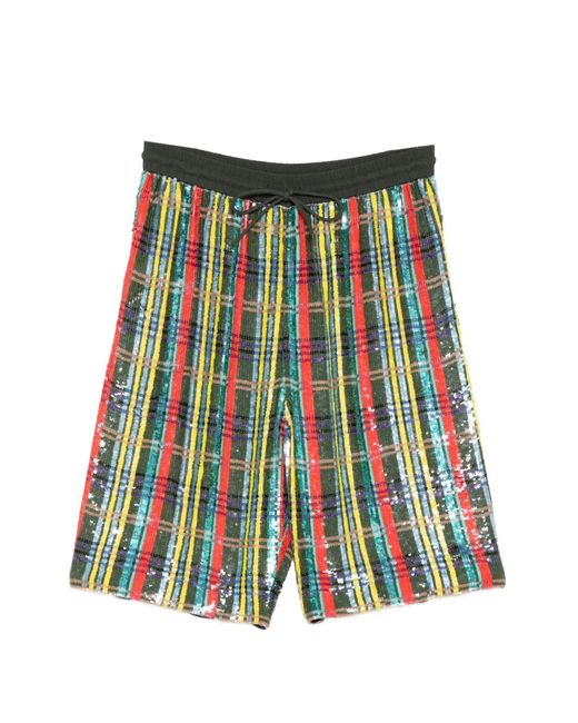 Ashish Green Plaid Sequin Shorts