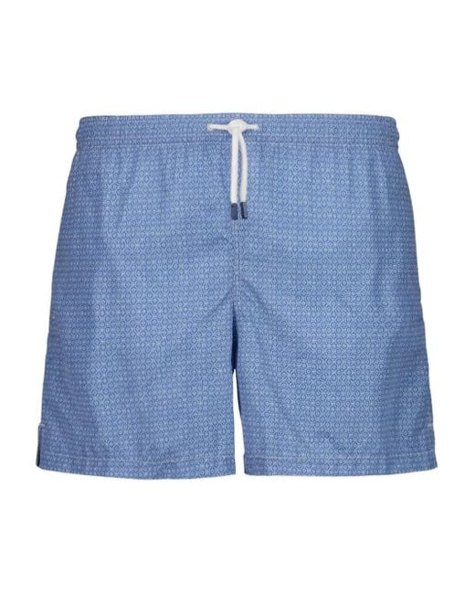 Fedeli Blue Madeira Patterned Swim Shorts for men