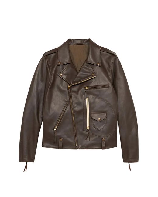Fortela Brown Asymmetrical-Zip Leather Jacket for men
