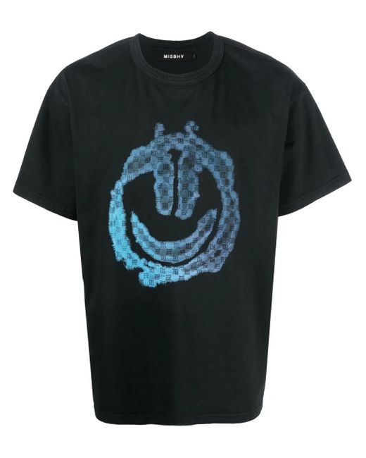 M I S B H V Black Monongram Smiley-Print T-Shirt for men