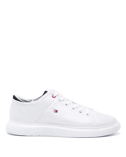 Tommy Hilfiger White Embroidered-Logo Mesh Low-Top Sneakers for men