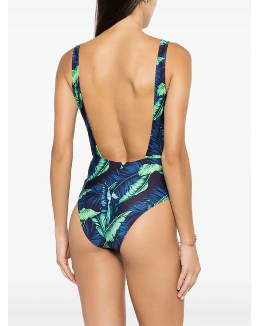 Maillot De Bain Evita À Imprimé Feuillage Lygia & Nanny en coloris Blue
