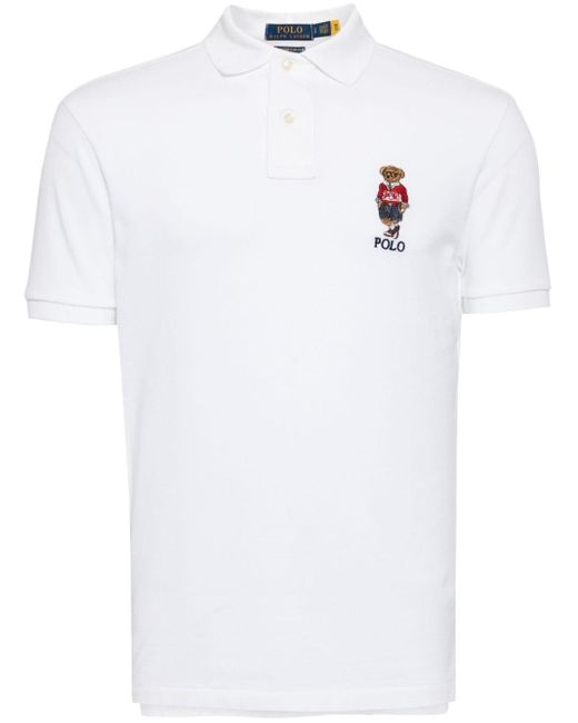 Polo Ralph Lauren White Bear Motif Cotton Polo Shirt for men