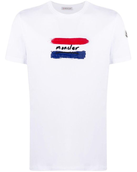 Moncler T-shirt Met Geborduurd Logo in het Wit voor heren | Lyst NL