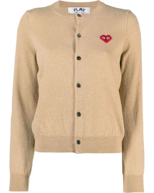 COMME DES GARÇONS PLAY Natural Embroidered Heart Wool Cardigan