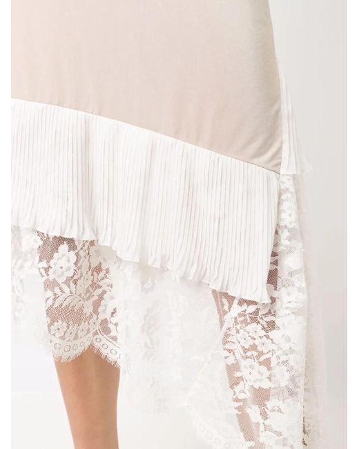 Vetements White Lace-Panelled Asymmetric Slip Dress
