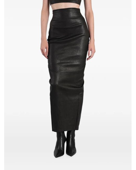 Rick Owens Black Rear-Slit Lambskin Maxi Skirt