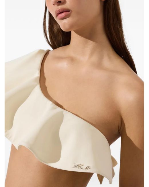 Karl Lagerfeld White Ruffled One-Shoulder Bikini Top