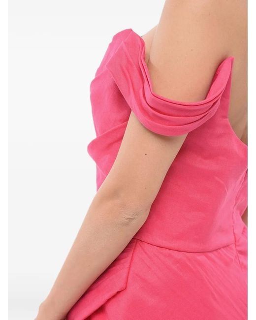 Costarellos Pink Leanna Draped Linen Mini Dress
