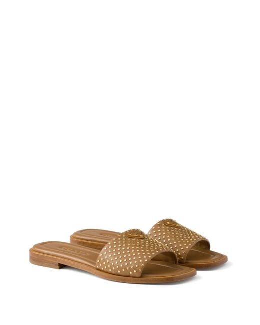 Prada Brown Stud-Embellished Leather Sandals