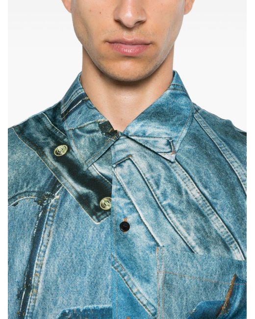Versace Blue Denim-print Shirt for men