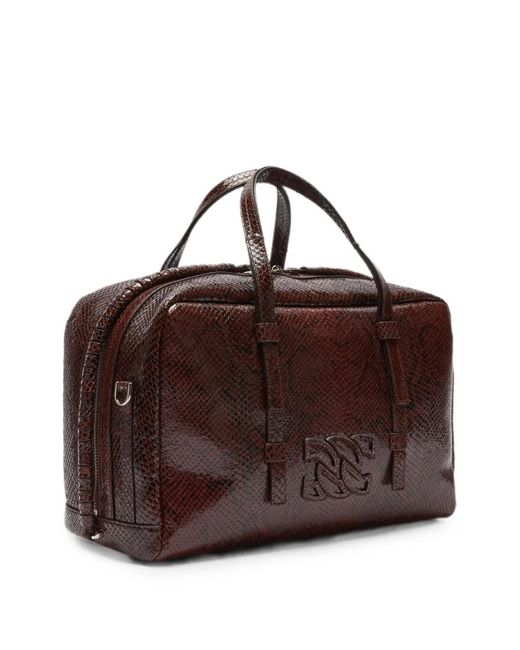 Casadei Brown Bigli Python-Print Tote Bag