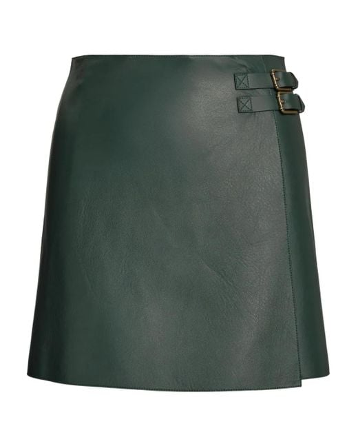Ralph Lauren Green Double-Buckle Leather Miniskirt