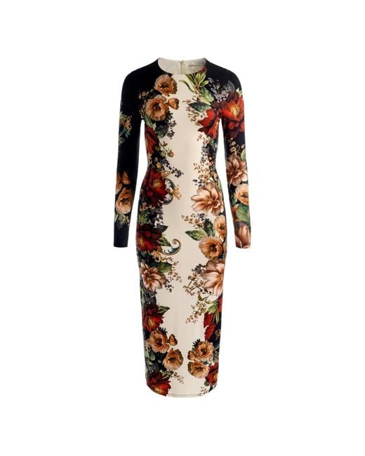 Alice + Olivia White Delora Floral-Print Long-Sleeve Midi Dress