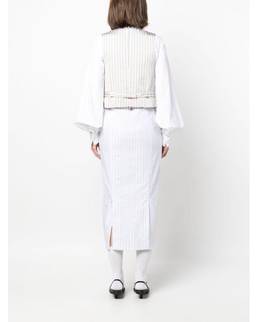 Thom Browne White Waistcoat Pinstripe Midi Dress
