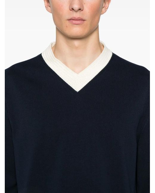 Jil Sander Blue V-Neck Sweater for men