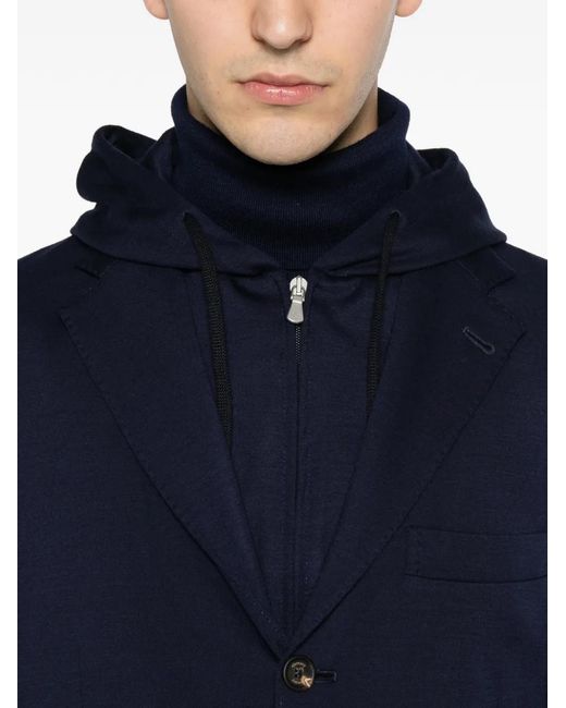 Eleventy Blue Hooded Wool Jacket for men