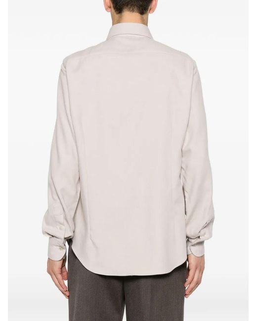 Eleventy White Twill-Weave Long-Sleeve Shirt for men