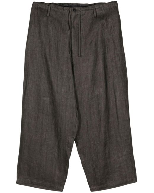 Yohji Yamamoto Gray Cropped Linen Trousers for men