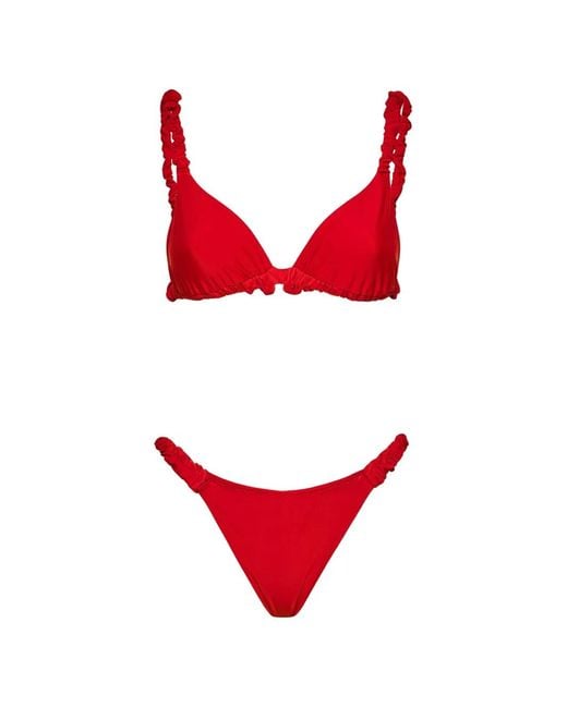 ME FUI Red Ruched-Strap Bikini