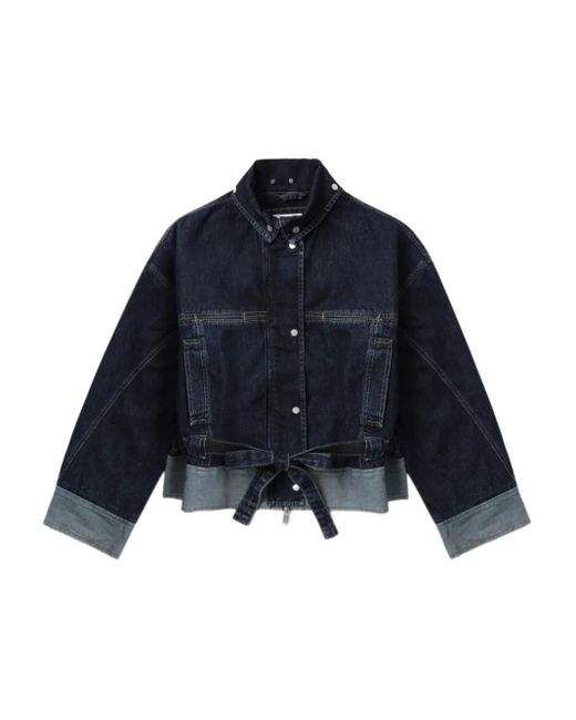 3.1 Phillip Lim Denim Jack Met Contrasterend Vlak En Ceintuur in het Blue