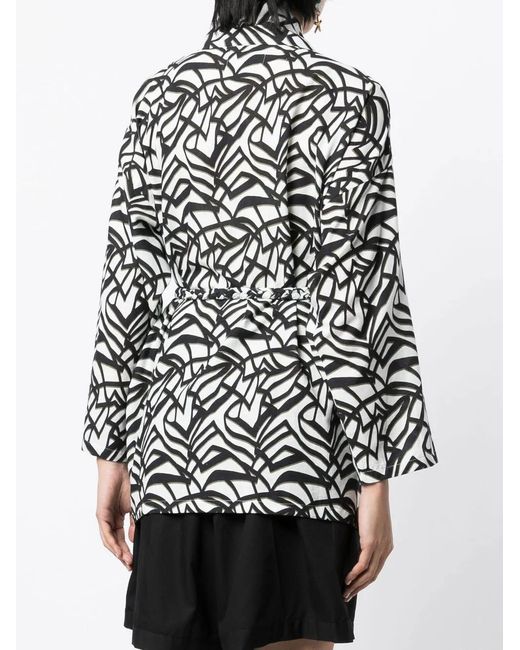 Bambah Black Geometric-Print Wrap Blouse