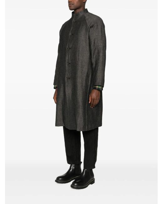Individual Sentiments Gray Single-Breasted Collarless Coat for men