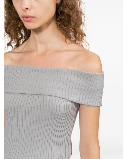 AAPE BY A BATHING AP Gray Off-The-Shoulder Ribbed-Knit Sweater