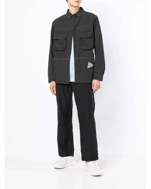 And Wander Black Logo-Print Shirt Jacket for men