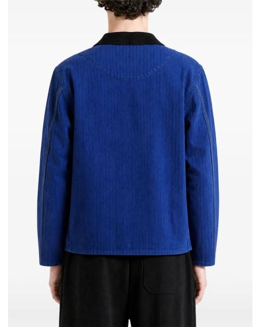 Givenchy Blue Logo-Print Corduroy-Collar Jacket for men