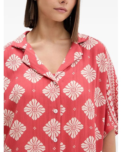 Rip Curl Red Ventura Floral-Print Short-Sleeve Shirt