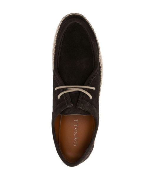 Canali Brown Woven-sole Suede Boat Shoes for men