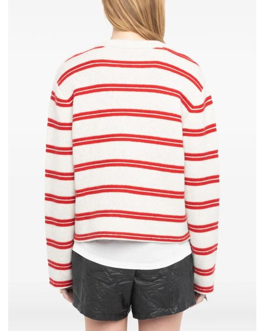 Zadig & Voltaire Red Spikyz Striped Buttoned-Detail Wool Sweater