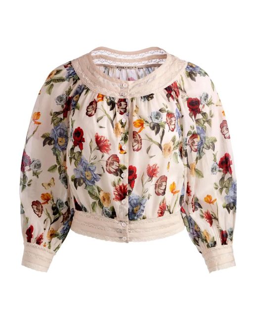 Blusa Cherelle fruncida Alice + Olivia de color White