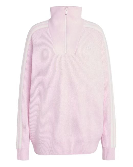 Adidas Pink Funnel-Neck Zip-Detail Jumper
