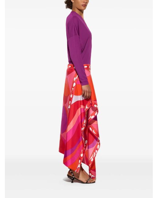 Emilio Pucci Red Pesci Print Asymmetric Dress