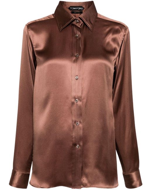 Tom Ford Brown Long-sleeved Silk-satin Shirt