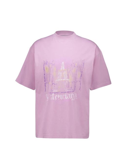 Balenciaga Pink Graphic-Print T-Shirt for men