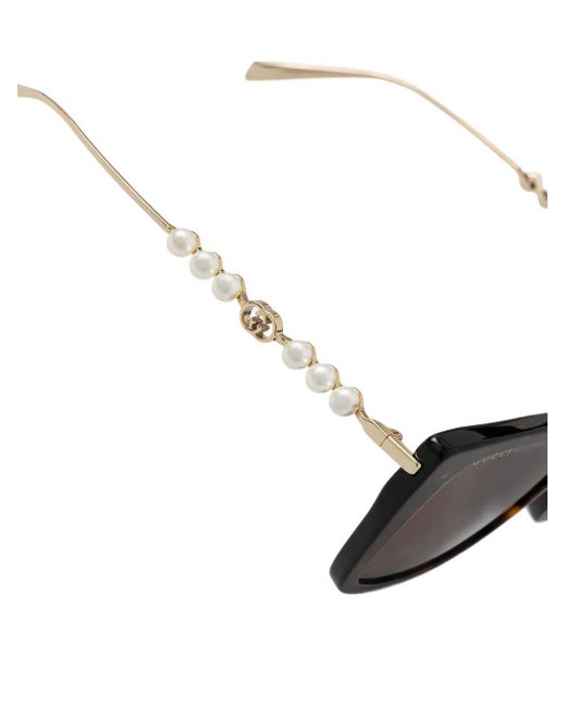 Gucci Brown Pearl-Detail Square-Frame Sunglasses
