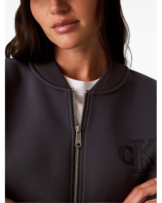 Calvin Klein Blue Logo-Embroidered Cropped Bomber Jacket