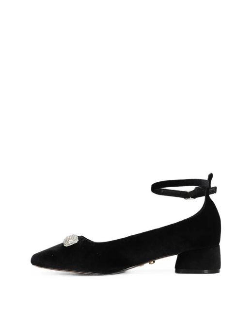 Twentyfourhaitch Black Crystal-Embellished Ankle-Strap Flat Pumps