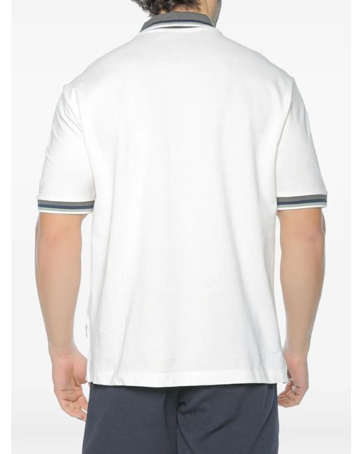 ARMANI EXCHANGE White Logo-Embroidered Striped-Trim Polo Shirt for men