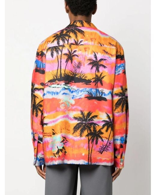 Palm Angels Orange T-Shirt À Imprimé Psychedelic Palms for men