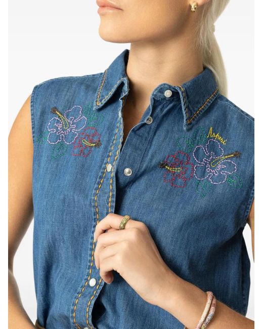 Aspesi Blue Embroidered Sleeveless Shirt