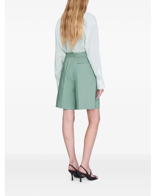 Anine Bing Green Bryson Pleated Shorts