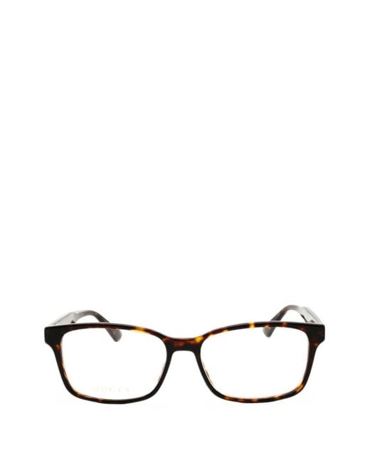 Gucci Black Tortoiseshell-Effect Rectangle-Frame Glasses for men