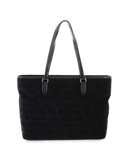 Moschino Black Love Terry Embossed Logo Tote Bag