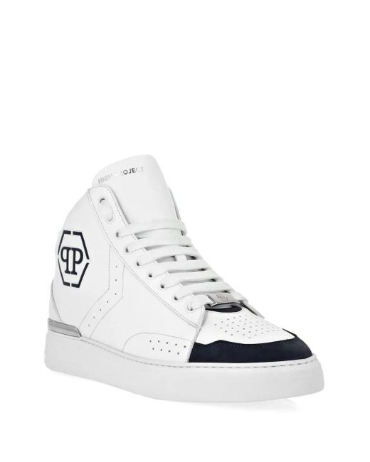 Philipp Plein White Leather Hi-Top Sneakers